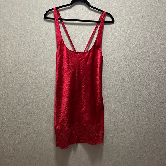Victoria's Secret Vintage Gold Label Red Satin Lace Trim Slip Dress Size Medium - Picture 2 of 7